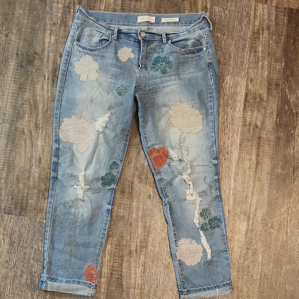 Floral Embroidered Blue Jeans